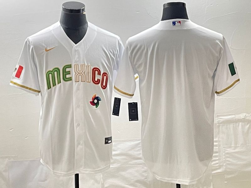 Men 2023 World Cub Mexico Blank White gold Nike MLB Jersey1->more jerseys->MLB Jersey